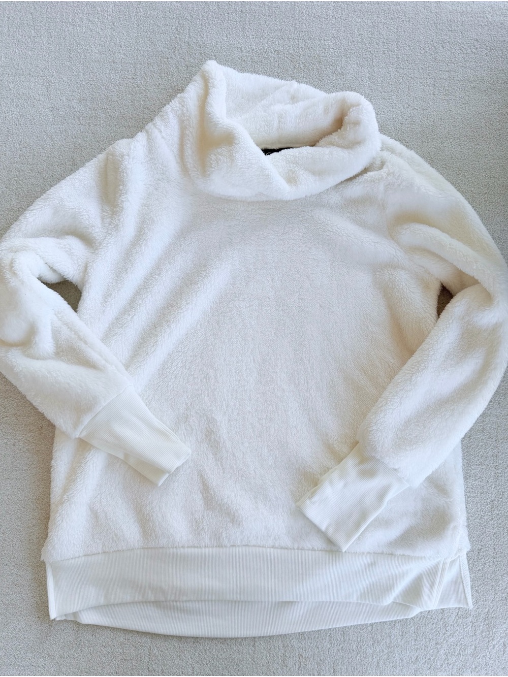 CG Sport Womens Large White Extra Plush Fleece Pullover Cowl Neck Cozy Sweater